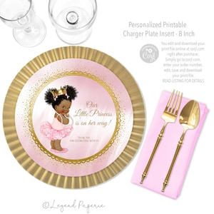 Princess Baby Shower Charger Insert,Afro Princess Charger Plate Insert,Afro Princess Baby Shower,Pink Gold Princess Baby Shower,Afro,PTU1