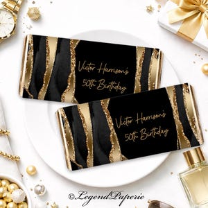 Black Gold Agate Candy Bar Wrapper Template Editable Birthday Party Favor Chocolate Wrapper Corjl