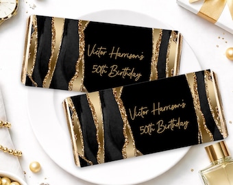 Black Gold Agate Candy Bar Wrapper Template Editable Birthday Party Favor Chocolate Wrapper Corjl