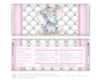 Girl Elephant Baby Shower Candy Bar Wrapper,Elephant Candy Bar Wrapper,Girl Elephant Baby Shower,Elephant Candy Bar Wrapper,Elephant,GE1