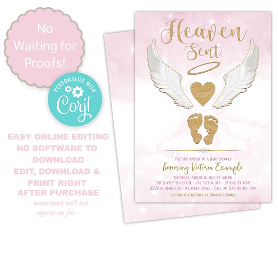 Heaven Sent Baby Shower Invitationsgirl Heaven Sent Baby | Etsy