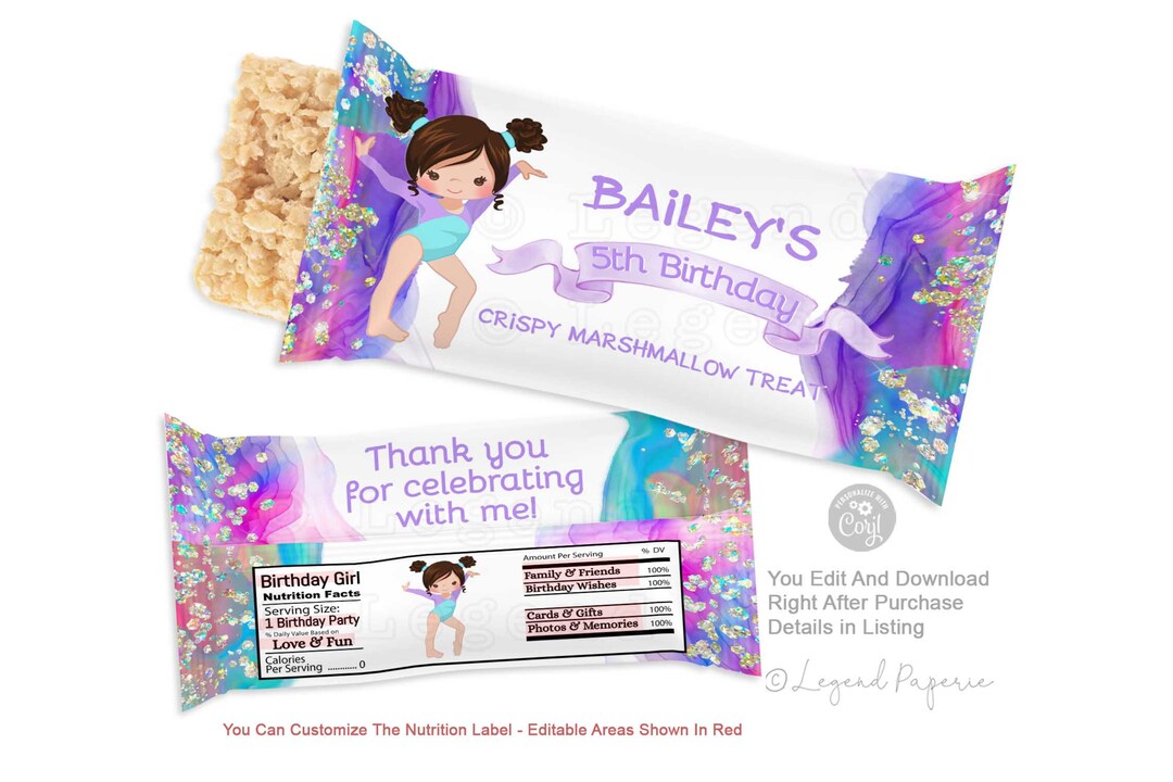 Gymnastic Party Rice Krispies Treat Wrapper,gymnastics Birthday Party