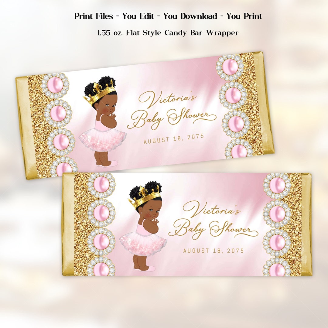 Afro Princess Baby Shower Candy Bar Wrapper: Pink Gold Tutu (digital ...