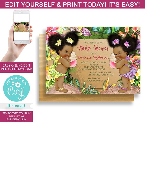 Tropical Twin Baby Shower Invitation Luau Baby Shower Etsy