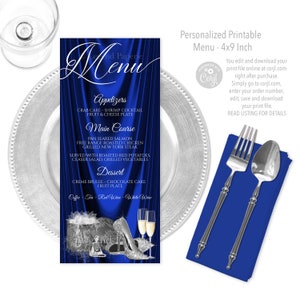 Menu d'anniversaire femme bleu royal argent, Menu femme bleu royal argent, fête d'anniversaire femme bleu royal argent, femme bleu royal argent, PS6
