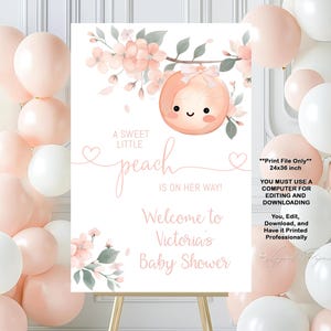 Letrero de bienvenida para baby shower de melocotón - Baby Shower de melocotón - Baby Shower de melocotón pequeño - Letrero de bienvenida para baby shower de melocotón, Bebé melocotón en acuarela - LP1