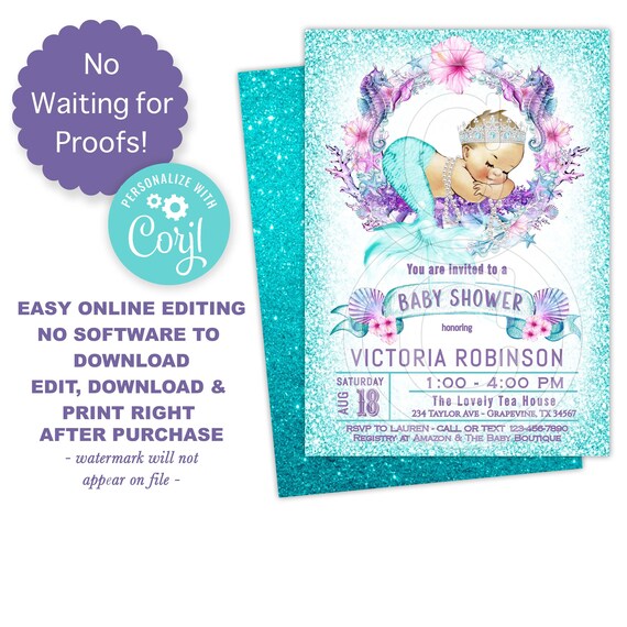 purple teal mermaid baby shower invitation,under the sea,pink  mermaid,mermaid baby shower,purple teal mermaid,mermaid invitations,tgm5