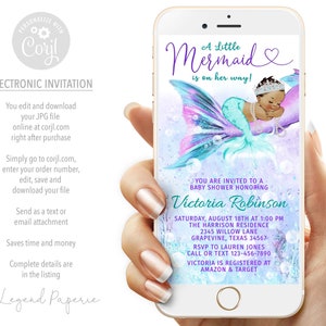 Electronic Mermaid Baby Shower Invitation,Mermaid Baby Shower Invitation,Digital Mermaid Baby Shower,Mermaid Baby Shower Evite,Mermaid,TMT3