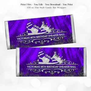 Purple Silver Sneaker Ball Candy Bar Wrapper (Digital File)