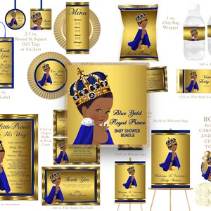 Royal Blue Gold Prince Baby Shower Bundle, Royal Blue Gold Afro Prince, Afro Prince Baby Shower Bundle, Afro Prince Invitation, BN27