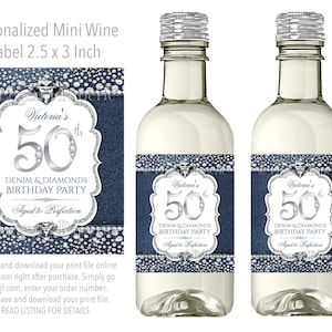 Denim and Diamond Wine Labels,Denim Diamond Mini Wine Labels,Denim Diamond Birthday Party,Denim Diamond Birthday Party Wine Labels,Denim,DD1