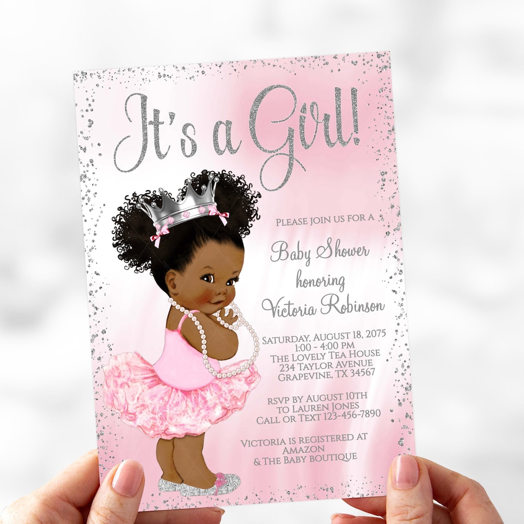 Pink Silver Baby Shower Invitation, Princess Baby Shower Invitation