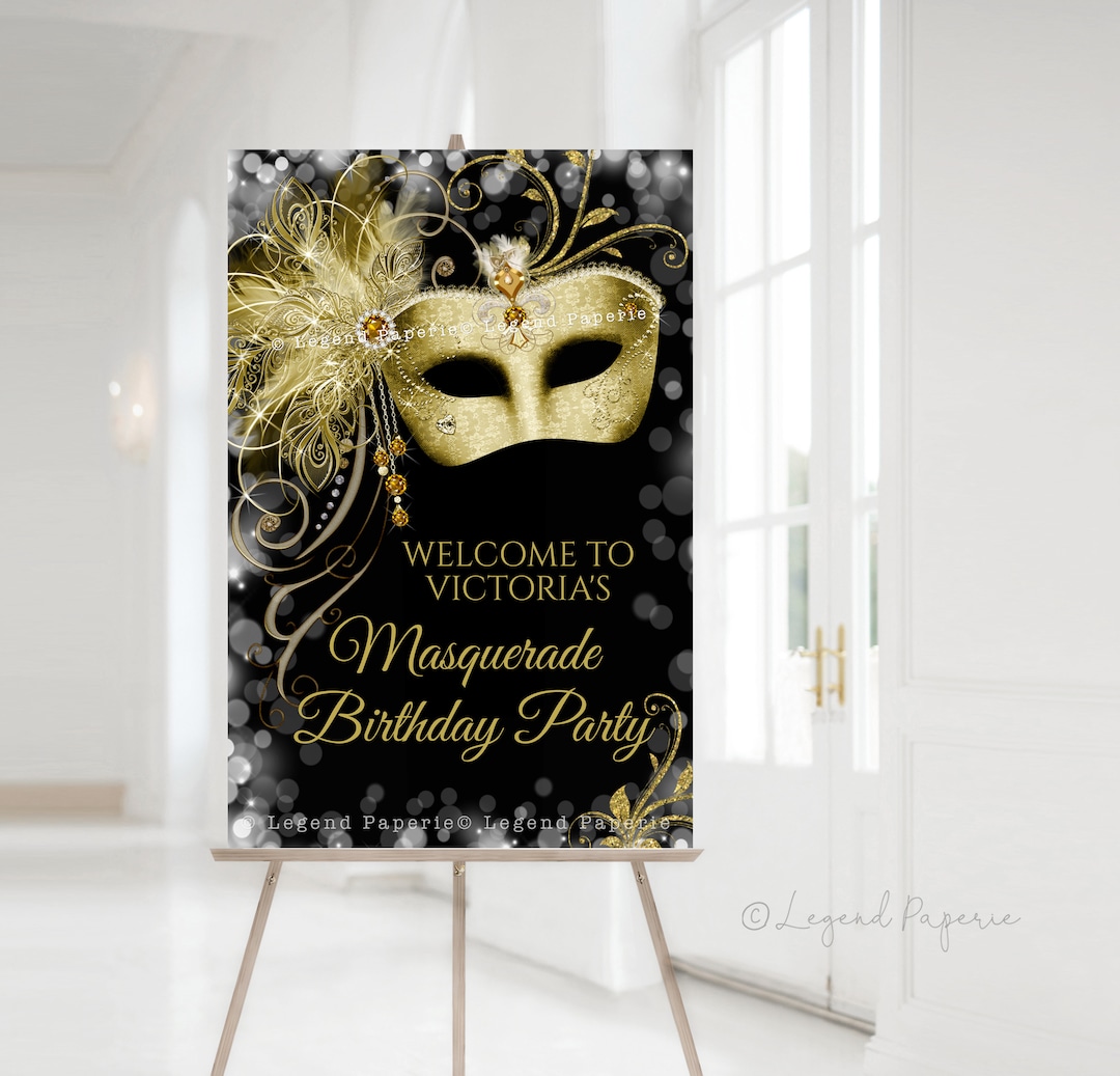  Masquerade Birthday Party Sign, Custom Masquerade Birthday  Sign, Personalized Ball Welcome Decoration Poster, Great Gatsby Birthday  Photo Props, Masquerade Decorations : Handmade Products