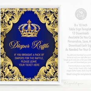 Royal Prince Baby Shower Zeichen-Bundle: Blau & Gold (Digitaler Download)