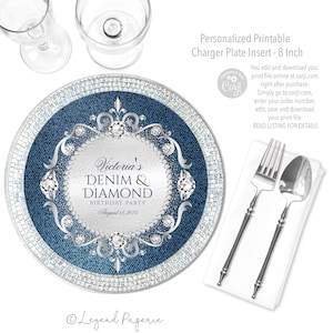 Denim & Diamond Charger Plate Insert: Printable Party Decor (Digital Download)