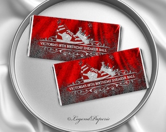 Red Silver Sneaker Ball Candy Bar Wrapper Template (Editable)