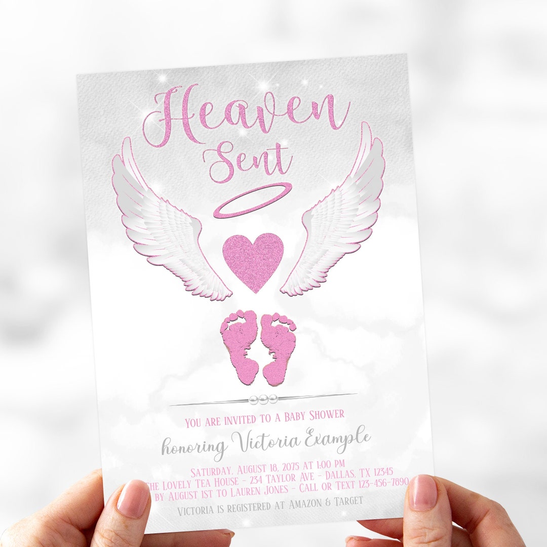 Girl Heaven Sent Baby Shower Invitations, Heaven Sent Baby Shower,angel ...