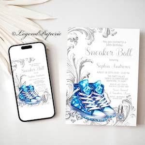 Blue Sneaker Ball Invitation: Glam Sweet 16 (Digital Download)