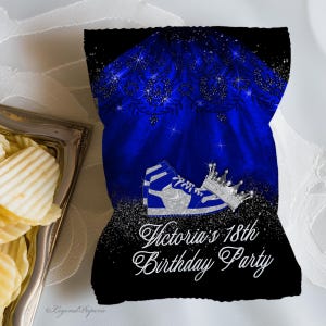 Royal Blue Sneaker Ball Chip Bag Wrapper: Glam Birthday Favor (Digital)