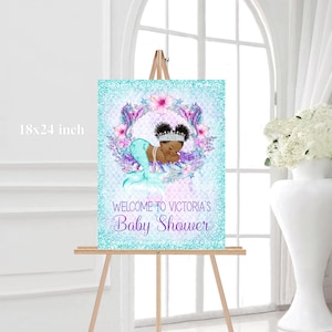 Afro Mermaid Baby Shower Sign,Mermaid Baby Shower Welcome Sign,Mermaid Baby Shower Sign,Baby Shower Sign,Afro Mermaid,African Mermaid,TGM1