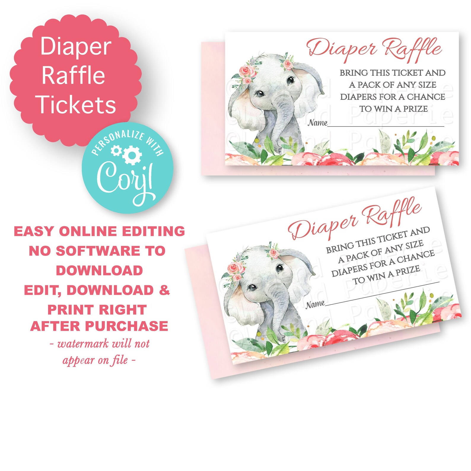 Elephant Diaper Raffle Ticketsgirl Elephant Diaper Raffle | Etsy