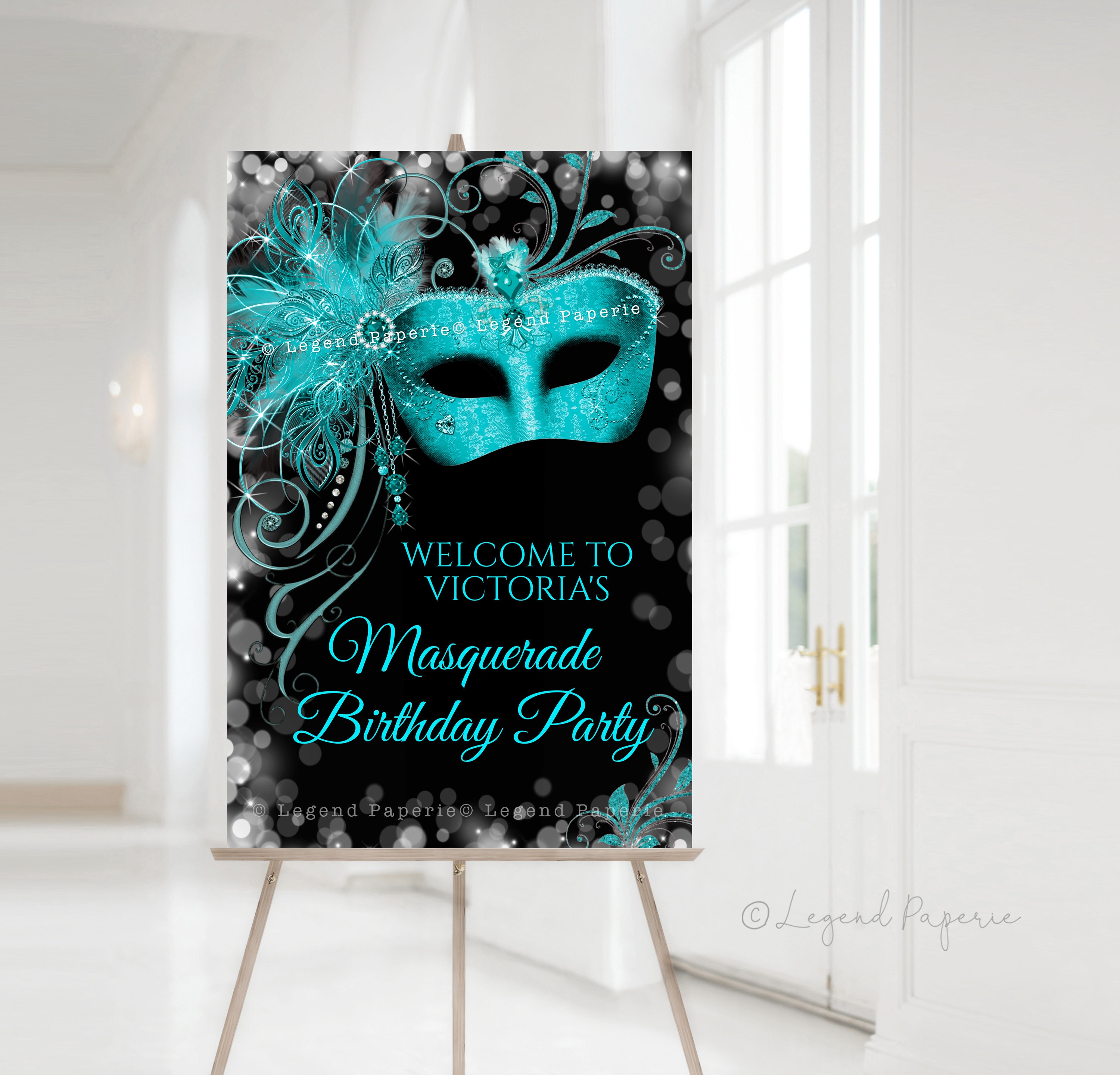 Teal Masquerade Party Welcome Sign (digital Download) - Etsy