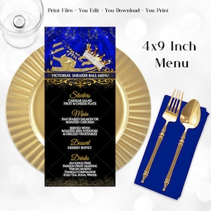 Royal Blue & Gold Sneaker Ball Menu Digital Download