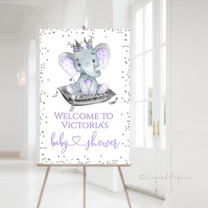 Purple Elephant Baby Shower Welcome Sign,Elephant Baby Shower,Elephant Princess,Elephant Baby Shower Welcome Sign,Girl Elephant Welcome,GLE