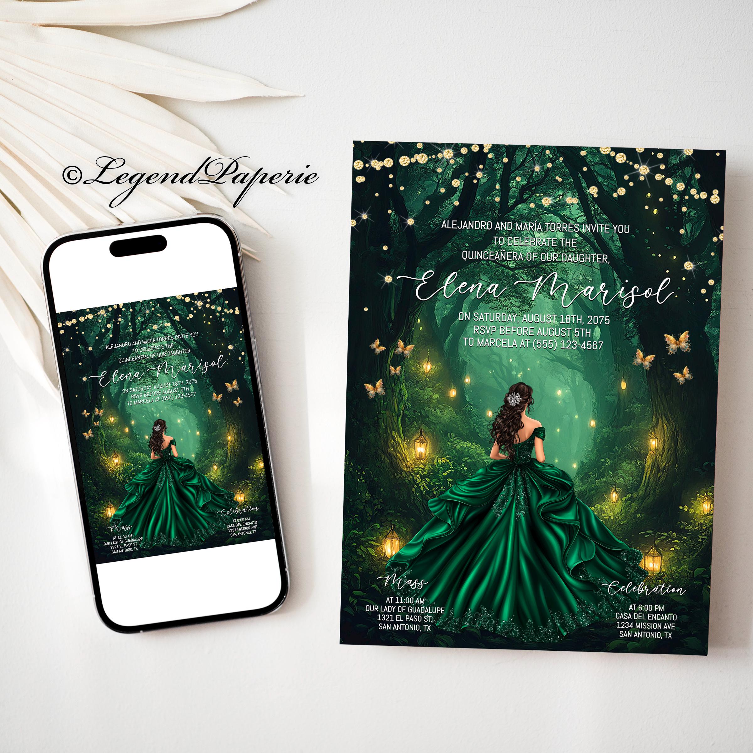 Emerald Green Enchanted Forest Quinceaera Invitation  Editable Digital  Template QUIN-01 - Etsy