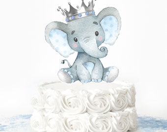 Boy Elephant Baby Shower Cake Topper,Boy Elephant Prince Baby Shower Cake Topper,Elephant Table Centerpiece,DIY,Elephant Prince Topper,BE3