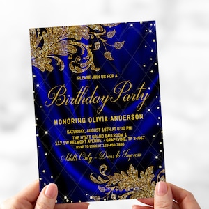 Royal Blue & Gold Birthday Party Invitation