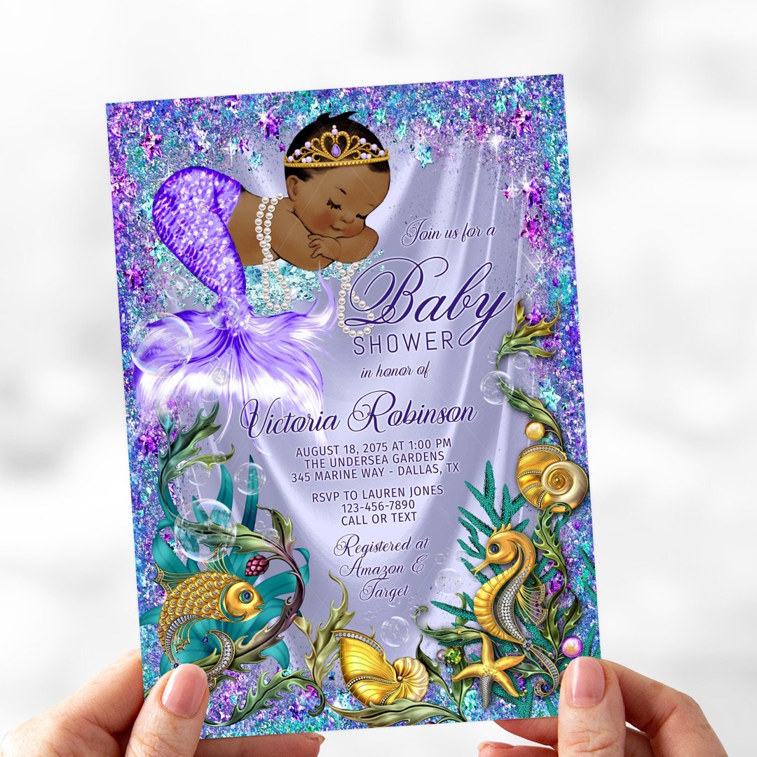 African American Mermaid Baby Shower Invitation, Mermaid Baby Shower