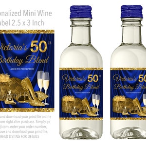 Womans Royal Blue Gold Birthday Party Wine Bottle Labels,Blue Gold Wine Bottle Label,Womans Birthday Wine Label,Blue Gold Birthday Party,WB1