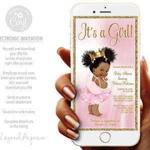 Afro Princess Baby Shower Electronic Invitation: Pink Tutu (Text Message)