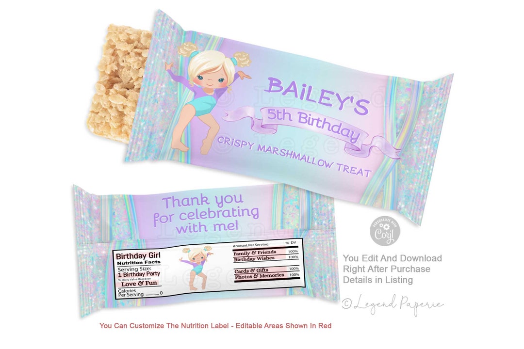 Gymnastic Party Rice Krispies Treat Wrapper,gymnastics Birthday Party