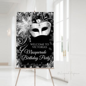 Silver Masquerade Party Welcome Sign (Digital Download)