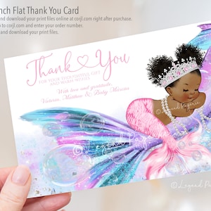 Biglietti di ringraziamento per baby shower con sirena, biglietti di ringraziamento per baby shower con sirena afro, baby sirena afro, biglietti di ringraziamento per baby shower con sirena africana, PMT1