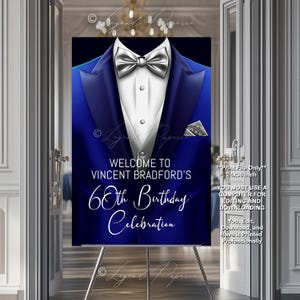 Tuxedo Birthday Welcome Sign: Blue & Silver, Black Tie Party (Digital Download)