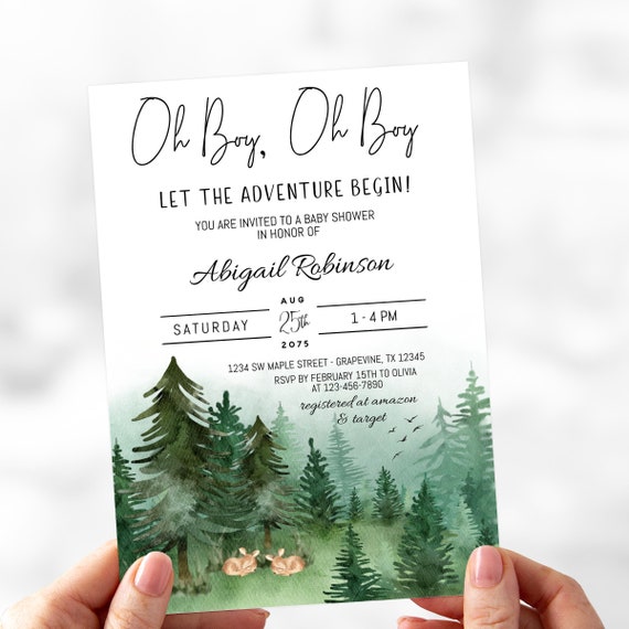 Twin Boy Baby Shower Invitation: Woodland Deer Forest