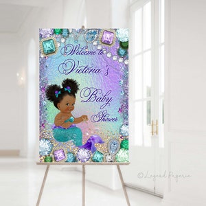 Jewel Mermaid Baby Shower Welcome Sign,Afro Mermaid Baby Shower Welcome Sign,Mermaid Baby Shower Welcome Sign,Jewel Mermaid,Afro Mermaid,JM1