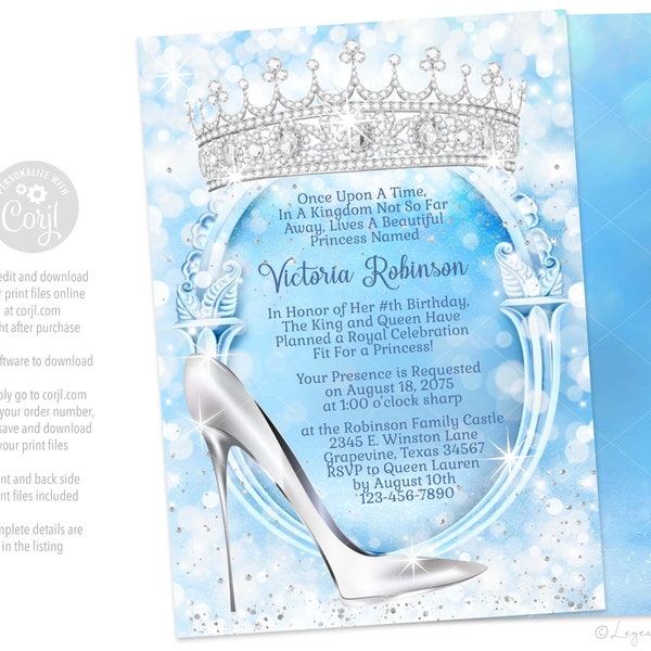 Cinderella Birthday Party Invitations,Cinderella Party Invitation,Glass Slipper,Instant Download Cinderella Birthday Invitation,Princess,CP3