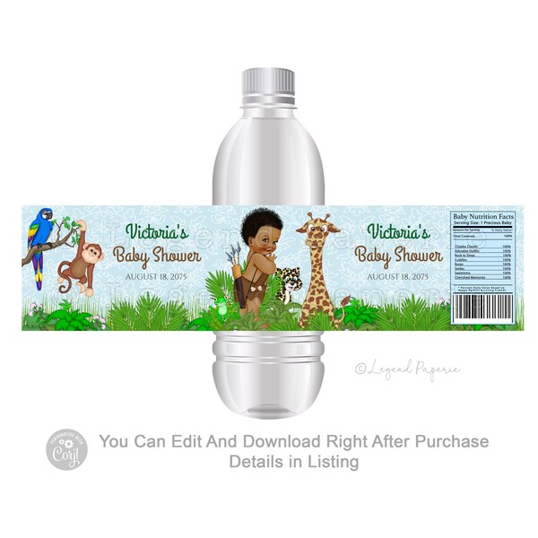 Boy Safari Baby Shower Water Bottle Labels,Afro Hair Baby Boy,Safari Baby Shower,Boy Safari Baby Shower,Boy Safari Water Bottle Labels,SJ1