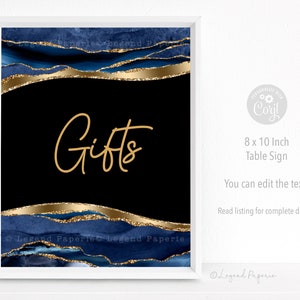 Blue Gold Gift Table Signs,Mans Blue Gold Birthday Party Table Signs,Mens Birthday Party Table Sign,Gift Table Sign,Agate Birthday Party,MR5