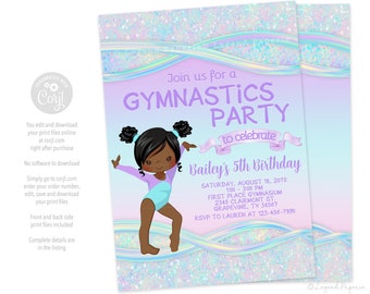 Gymnastics Birthday Party Invitations: Pastel Gymnast (Digital Download)