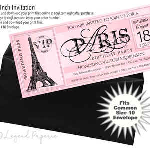 Paris Birthday Boarding Pass Invitation: Eiffel Tower, Pink & Black