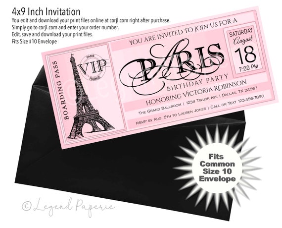 Paris Birthday Boarding Pass Invitation: Eiffel Tower, Pink & Black
