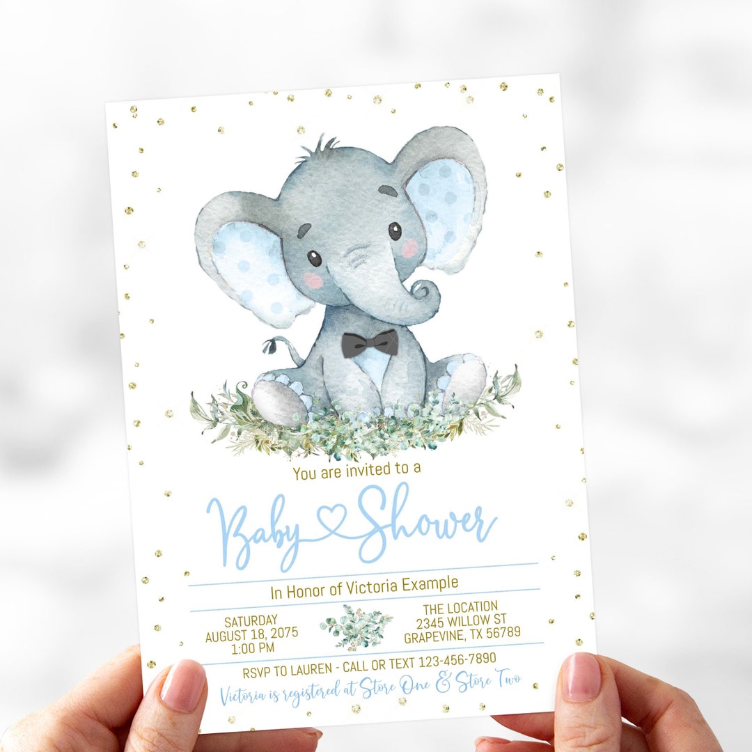 Boy Elephant Shower Invitation, Elephant Baby Shower Invitations, Boy