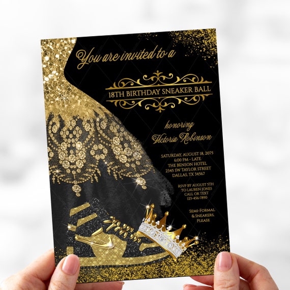 Black & Gold Sneaker Ball Invitation: Birthday Party (digital