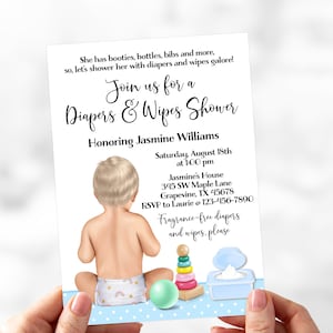 Boy Diaper & Wipes Baby Shower Invitation (Digital Download)
