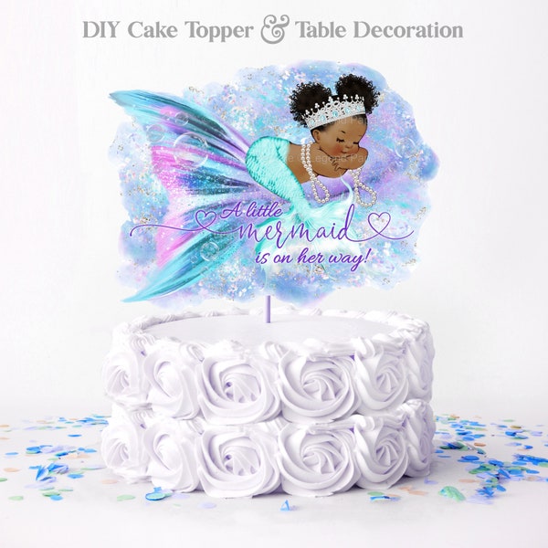 Mermaid Baby Shower Centerpiece,Mermaid Cake Topper,African,Afro Mermaid,Baby Shower,Cake Topper,Table Centerpiece,Baby Shower,Topper,TMT1